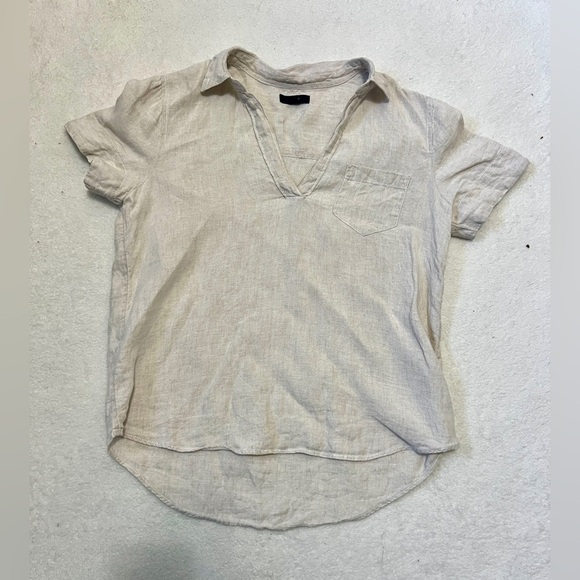 J. Crew 100% Linen Oatmeal Popover Blouse - Small Petite - Picture 3 of 10